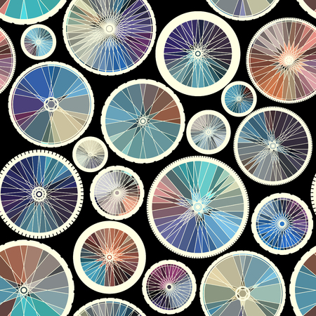Seamless background pattern. Pattern of bycicles wheels.のイラスト素材