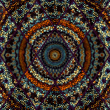 Seamless background pattern. Mosaic art pattern of rhombuses of different tile textures.のイラスト素材