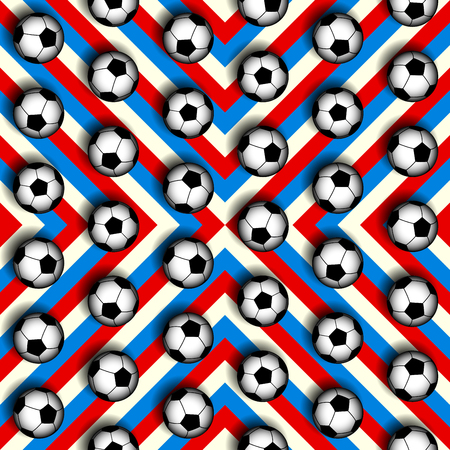 Seamless background pattern. Pattern of soccer balls on strikes background.のイラスト素材