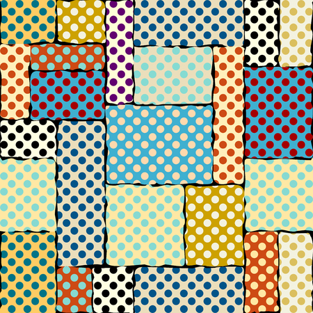 Seamless geometric pattern. Classic polka dot pattern in a patchwork collage style. Vector image.