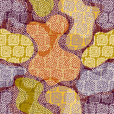 Abstract random grunge pattern of curved shapes. Brown tribal background. Vector image. Seamless pattern.のイラスト素材