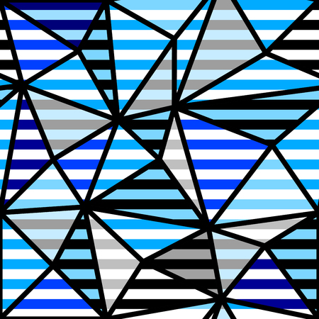 Seamless geometric pattern. Horizontal blue strips pattern in a patchwork collage style. Vector image.のイラスト素材