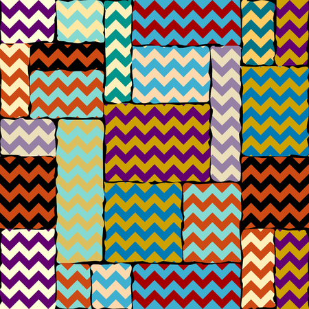 Seamless geometric pattern. Classic chevron pattern in a patchwork collage style. Vector image.のイラスト素材