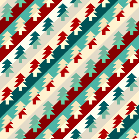 Christmas trees seamless pattern in a patchwork style. Vector illustration.のイラスト素材