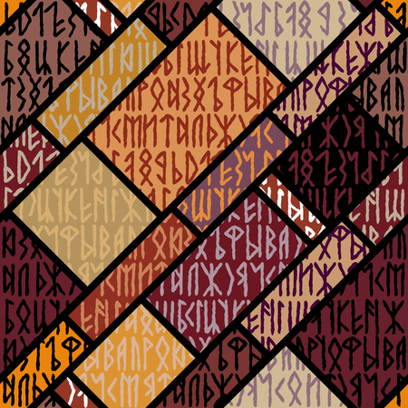 Runes seamless pattern. Runic alphabet wallpaper. Vector illustrationのイラスト素材