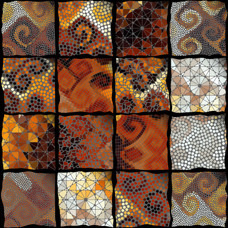 Seamless background pattern. Mosaic art pattern based on Art Nouveau style. Block design of squares. Vector image.のイラスト素材
