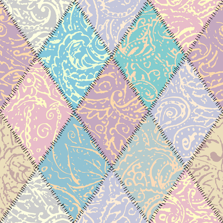 Seamless background pattern. Grunge paisley pattern in collage patchwork style. Ethnic indian style.のイラスト素材