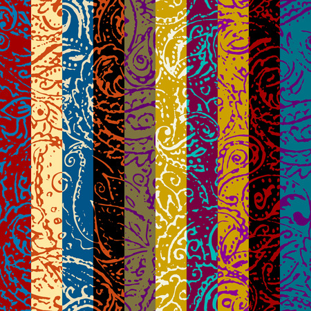 Seamless background pattern. Grunge paisley pattern in collage patchwork style. Ethnic indian style.のイラスト素材