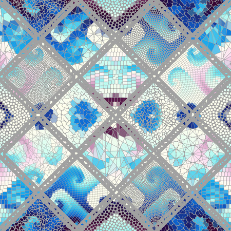 Seamless background pattern. Mosaic art pattern based on Art Nouveau style. Block design of squares. Vector image.のイラスト素材