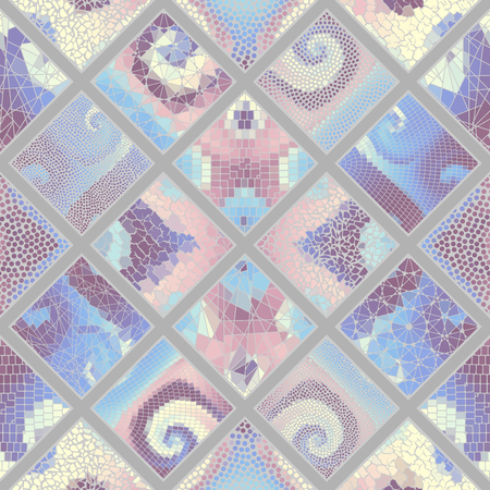 Seamless background pattern. Mosaic art pattern based on Art Nouveau style. Block design of squares. Vector image.のイラスト素材