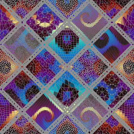 Seamless background pattern. Mosaic art pattern based on Art Nouveau style. Block design of squares. Vector image.のイラスト素材