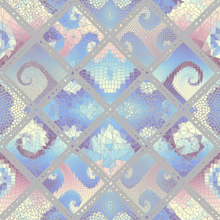 Seamless background pattern. Mosaic art pattern based on Art Nouveau style. Block design of squares. Vector image.のイラスト素材