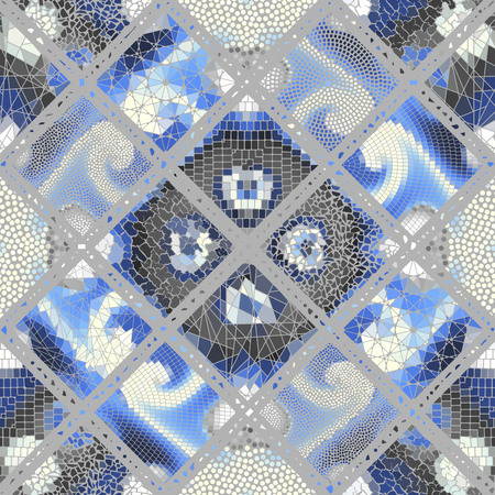 Seamless background pattern. Mosaic art pattern based on Art Nouveau style. Block design of squares. Vector image.のイラスト素材
