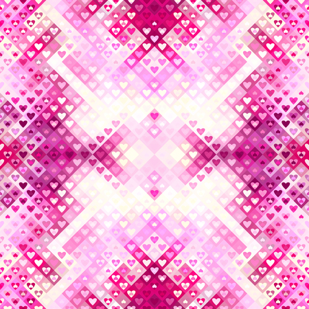 Seamless background. Geometric abstract low poly pattern with hearts. Unusual Valentines day background.のイラスト素材