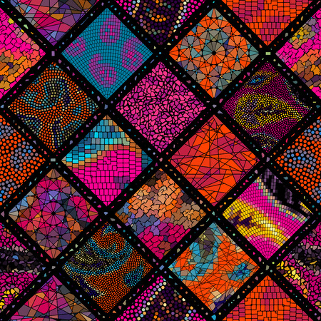 Seamless background pattern. Mosaic art pattern based on Art Nouveau style. Block design of squares. Vector image.のイラスト素材