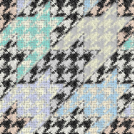 Imitation of indian patchwork pattern with texture canvas Hounds-tooth pattern. Vector seamless...