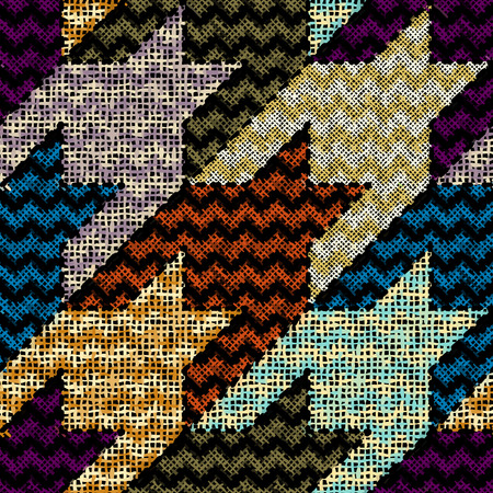 Imitation of indian patchwork pattern with texture canvas Hounds-tooth pattern. Vector seamless...