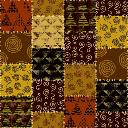Seamless background pattern. Abstract ethnic pattern of spirals. patchwork in indian style. Vector imageのイラスト素材