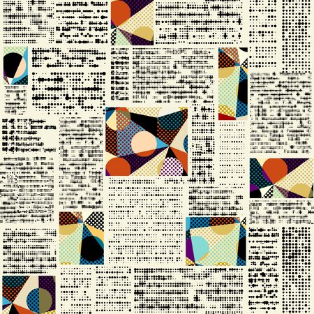 Seamless background pattern. Imitation of a abstract vintage newspaper. Unreadable text.のイラスト素材