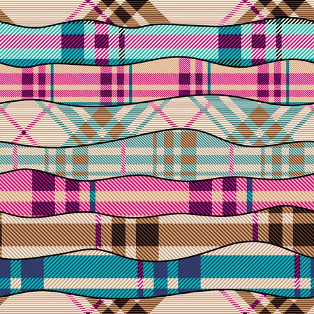 Seamless background pattern. Patchwork pattern with plaid patches. Vector imageのイラスト素材