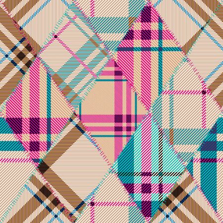 Seamless background pattern. Patchwork pattern with plaid patches. Vector imageのイラスト素材