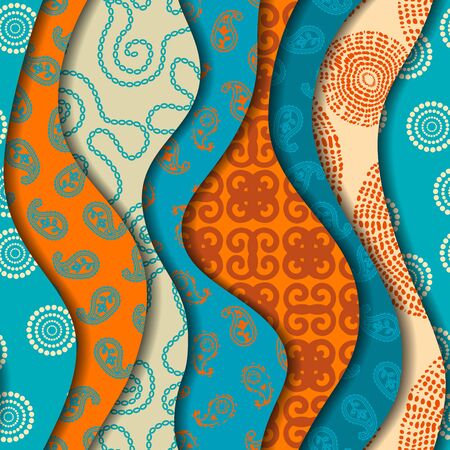 Seamless background pattern. Wavy patchwork pattern in indian style.のイラスト素材
