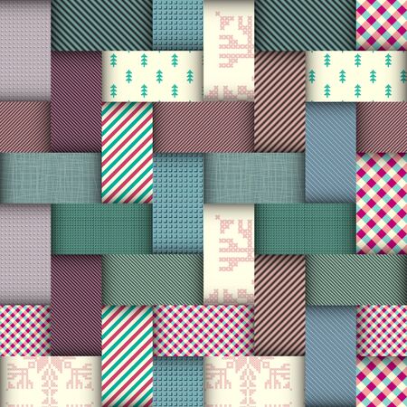 Paper cut shapes design. Seamless vector pattern. Patchwork layered style.