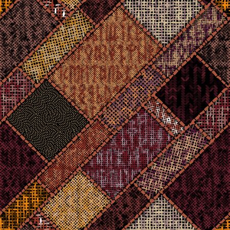 Imitation of indian patchwork pattern with texture canvas Vector seamless image.のイラスト素材