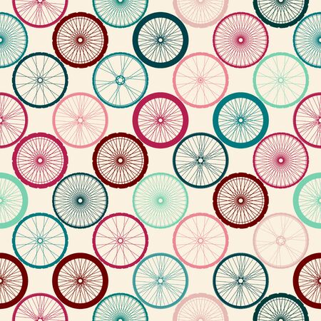 Seamless background pattern. Pattern of bycicles wheels. Vector inage.のイラスト素材