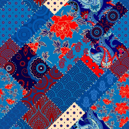 Seamless background pattern. Textile patchwork pattern. Vector imageのイラスト素材
