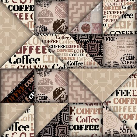 Coffee. Abstract coffee in cutout collage style. Seamless vector pattern.のイラスト素材