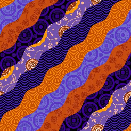 Seamless background pattern. Ormanetal pattern in patchwork style. Vector imageのイラスト素材