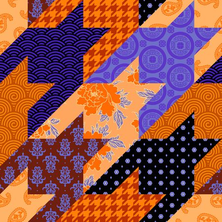 Seamless geometric pattern. Blue Hounds-tooth pattern in patchwork style. Vector image.