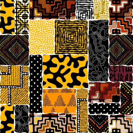 Seamless background pattern. Abstract ethnic tribal patternin patchwork style. Vector imageのイラスト素材