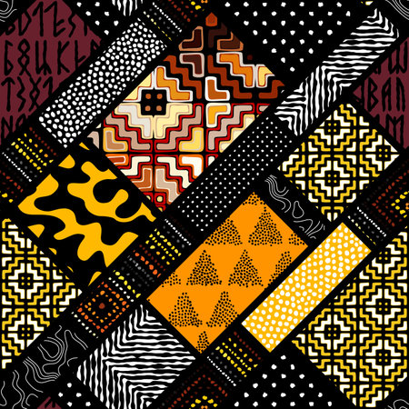 Seamless background pattern. Abstract ethnic tribal patternin patchwork style. Vector imageのイラスト素材