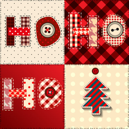 Seamless background pattern. Christmas Patchwork pattern. Lettering Ho-ho-ho! Vector imageのイラスト素材