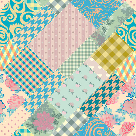 Seamless background pattern. Textile patchwork pattern. Vector imageのイラスト素材