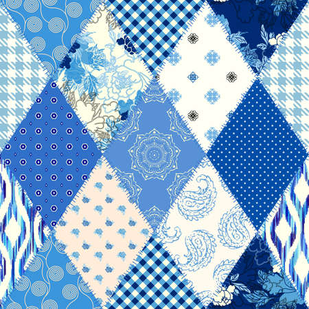 Patchwork textile pattern. Seamless quilting design background.のイラスト素材