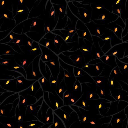 Leaves on black background, autumn pattern.のイラスト素材