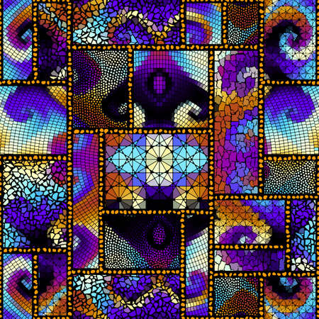 Vector seamless mosaic art pattern. Art background.