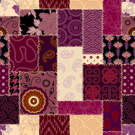 Patchwork textile pattern. Seamless quilting design background.のイラスト素材