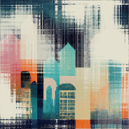 Abstract cityscape halftone dots background. Vector illustrationのイラスト素材