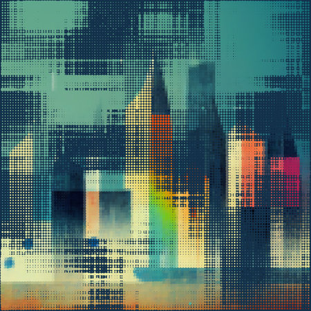 Abstract cityscape halftone dots background. Vector illustrationのイラスト素材