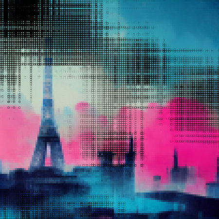Abstract cityscape halftone dots background. Vector illustrationのイラスト素材