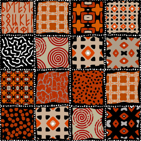 Vector red ethnic tribal pattern. Seamless art image.のイラスト素材