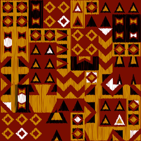 Geometric abstract grunge vintage pattern. Ikat style. Seamless vector image.のイラスト素材