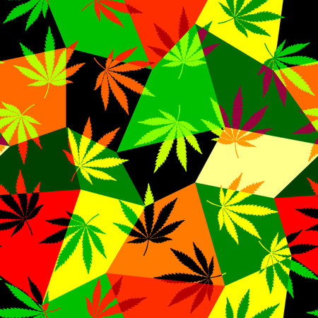 Marijuana inspired design. Reggae background with cannabis leaves. Cannabis Seamless Pattern.のイラスト素材