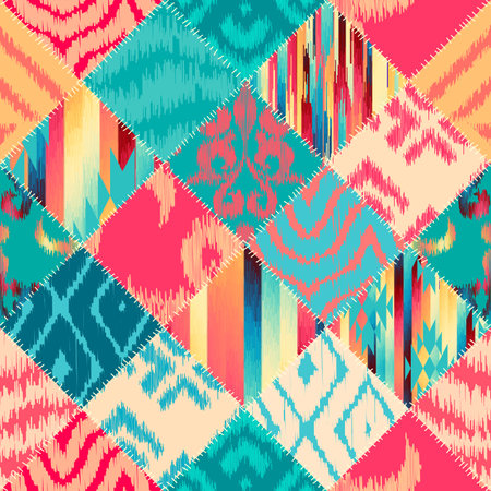 Quilting design patchwork pattern with natural khaki colors. Vector pattern.のイラスト素材