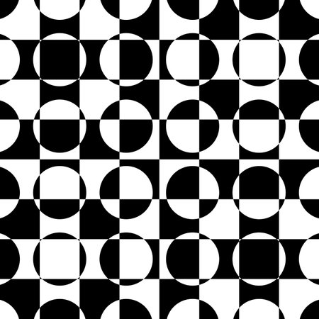 Seamless Abstract Bauhaus style trendy vector background, modular geometric tiles composition, dotted mosaic with circles and triangles wallpaper.のイラスト素材
