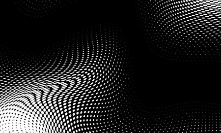 Monochrome gradient halftone dots background. Vector illustration. Abstract grunge dots on black backgroundのイラスト素材